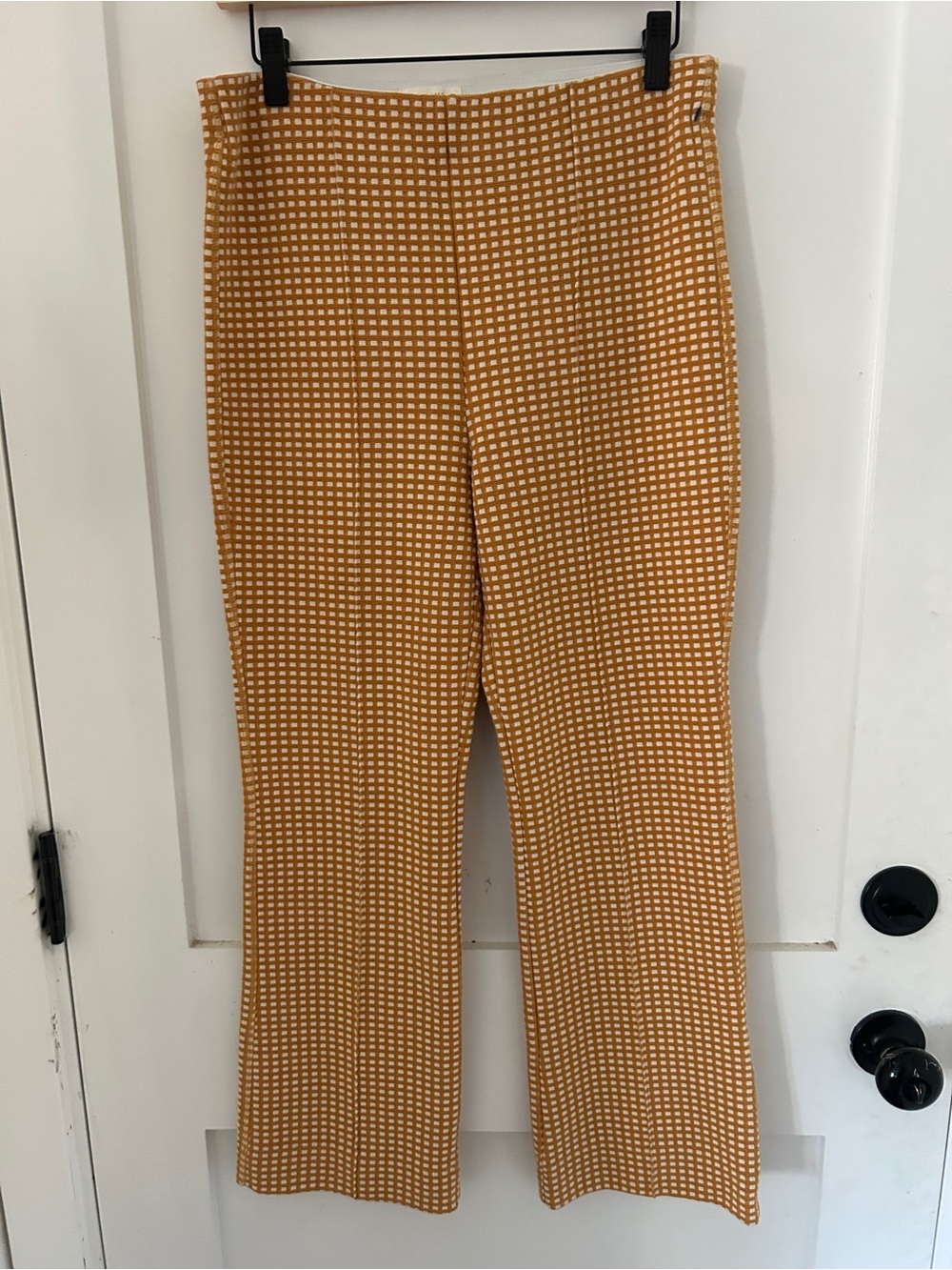 Maeve Anthropologie M Stretch Mustard And Cream Checkered Pants